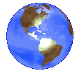 A retro animated spinning globe.